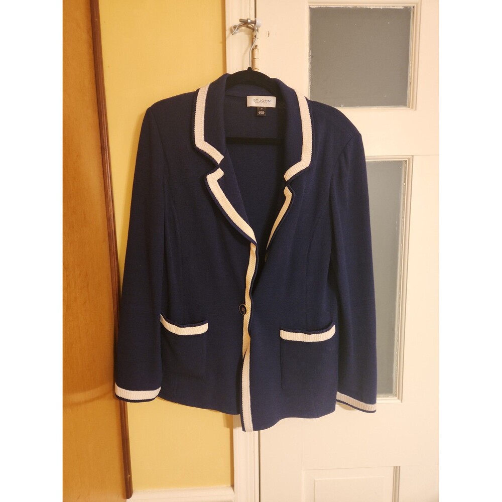 St. John Collection Wool-blend Navy Blue Blazer w/ White Accents Size 10